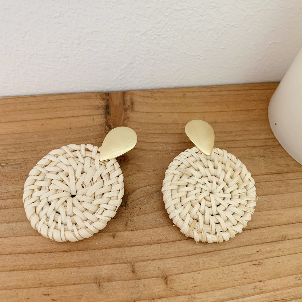 Geometric round rattan earrings - WinnieRose