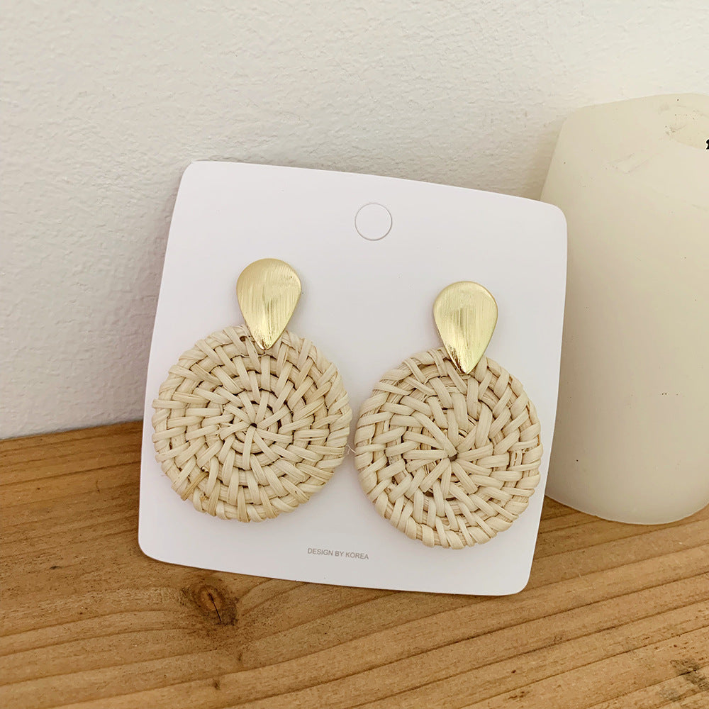 Geometric round rattan earrings - WinnieRose