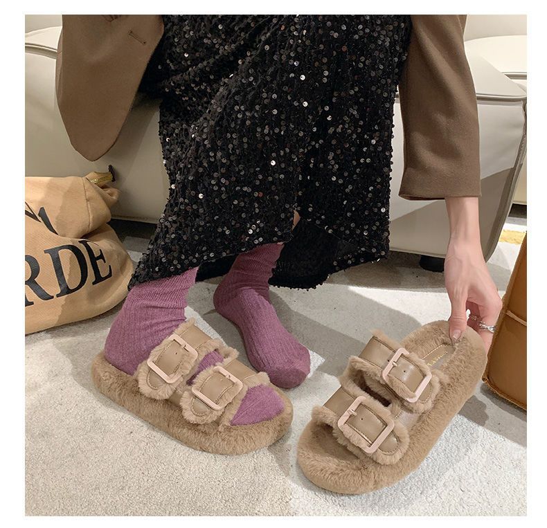 Womens furry sliders