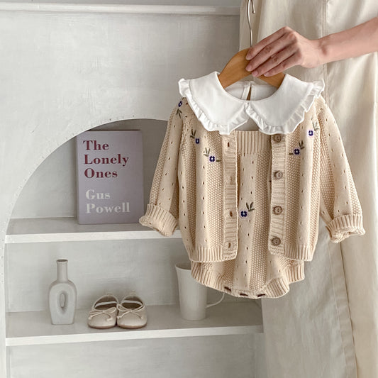 Baby Embroidered Knitted cardigan & Romper