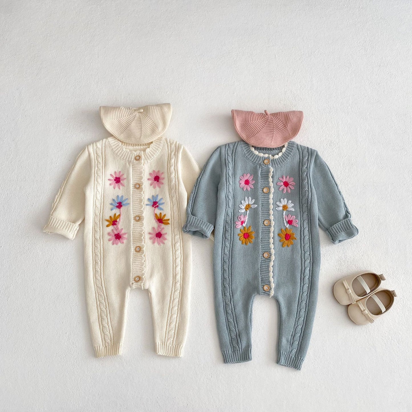 Baby Girls' Embroidered Knitted Jumpsuit - WinnieRose