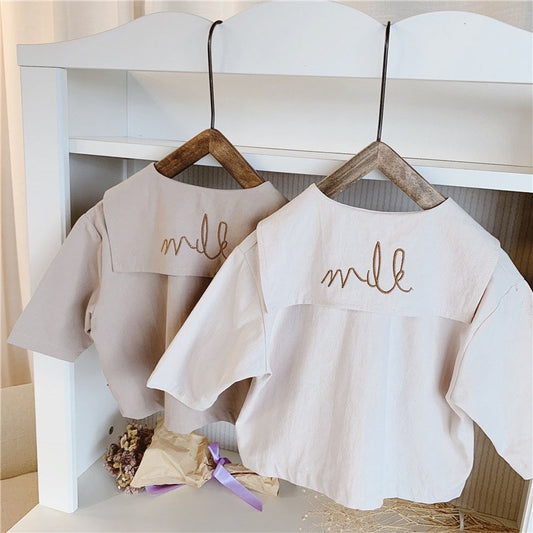 Girls Milk lapel shirt - WinnieRose