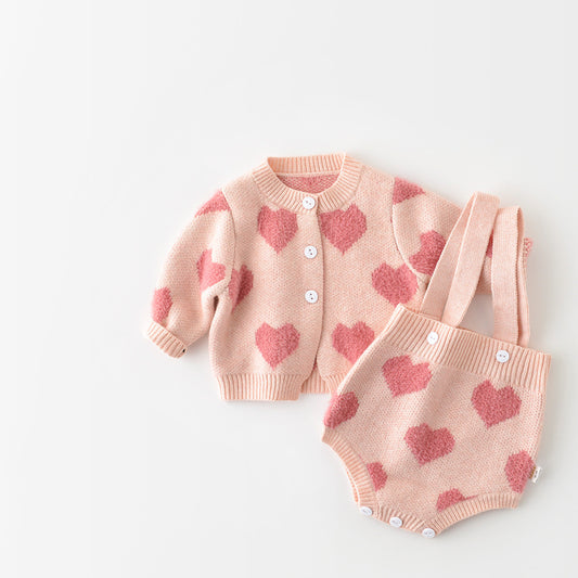 Baby love heart romper & cardigan set