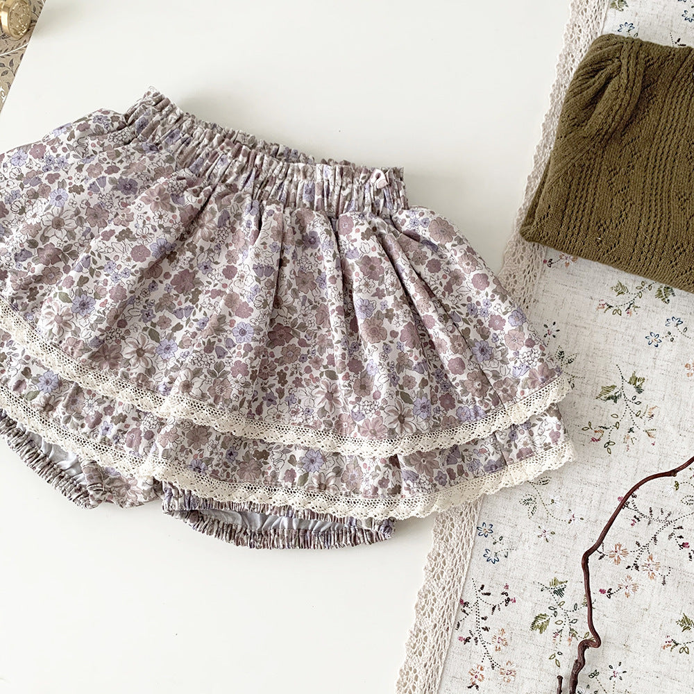 Baby Girl Twill Floral Shorts