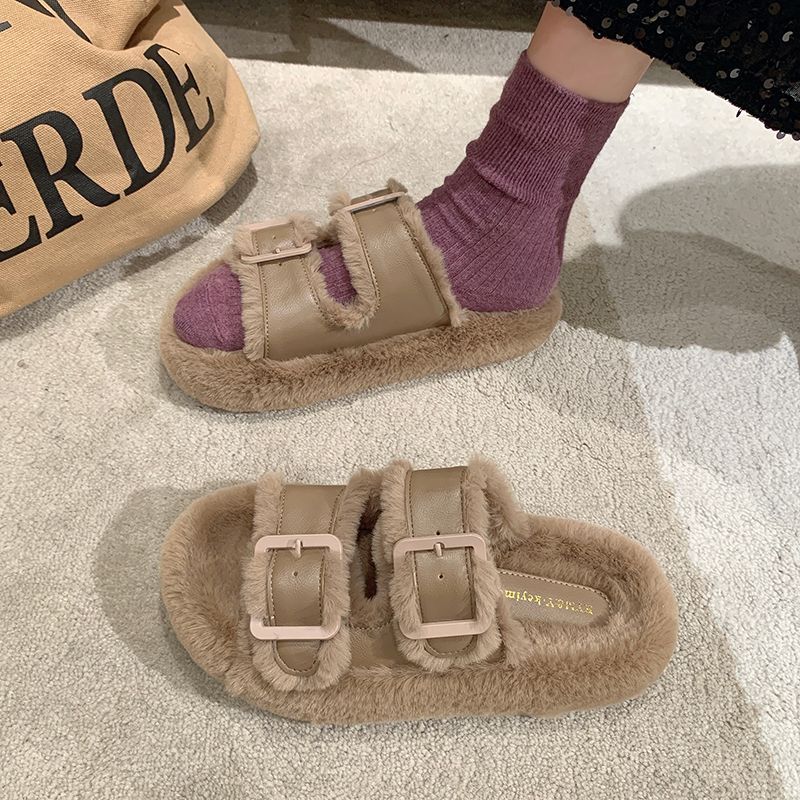 Womens furry sliders