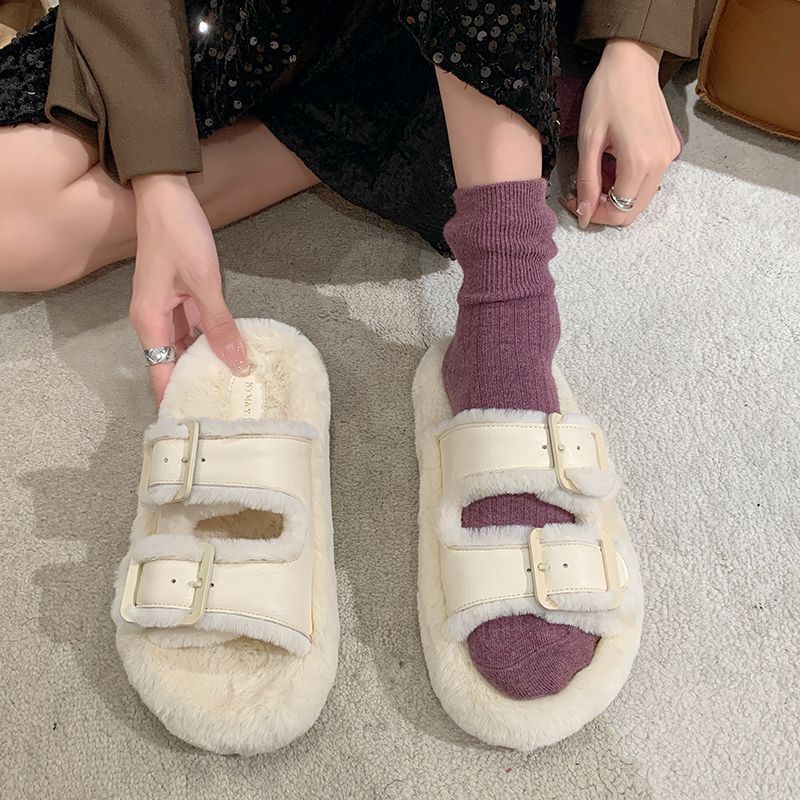 Womens furry sliders