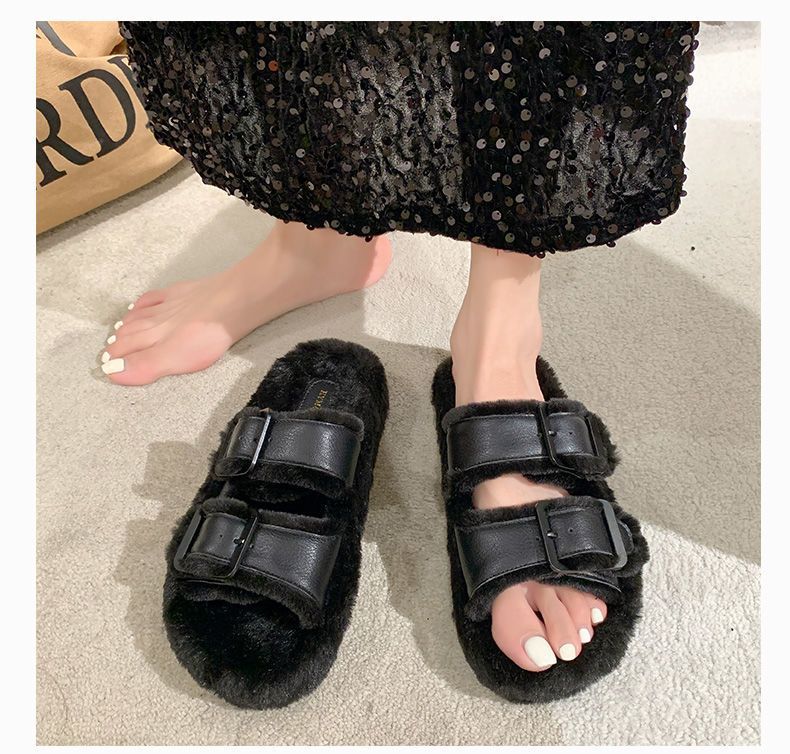 Womens furry sliders