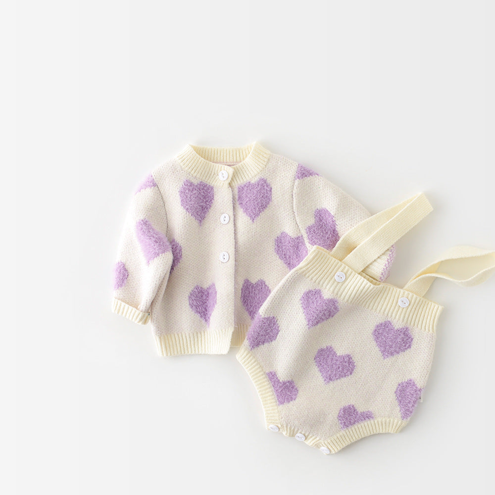 Baby love heart romper & cardigan set