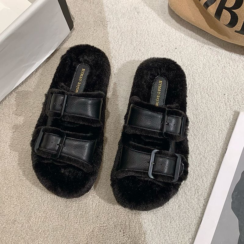 Womens furry sliders