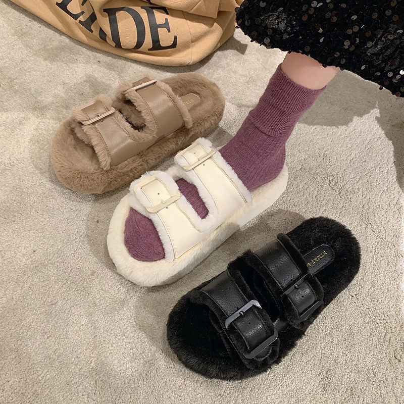 Womens furry sliders